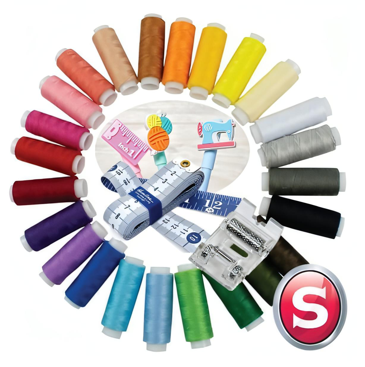 Singer Studio Gift Bundle - 24 x threads, Heavy duty roller foot, Tape measure, Sew fun gel pen