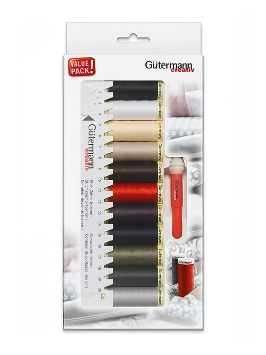 Gutermann Thread Set - Sew-All - 11 x 100m, Ruler and Mini Seam Fix (Assorted)