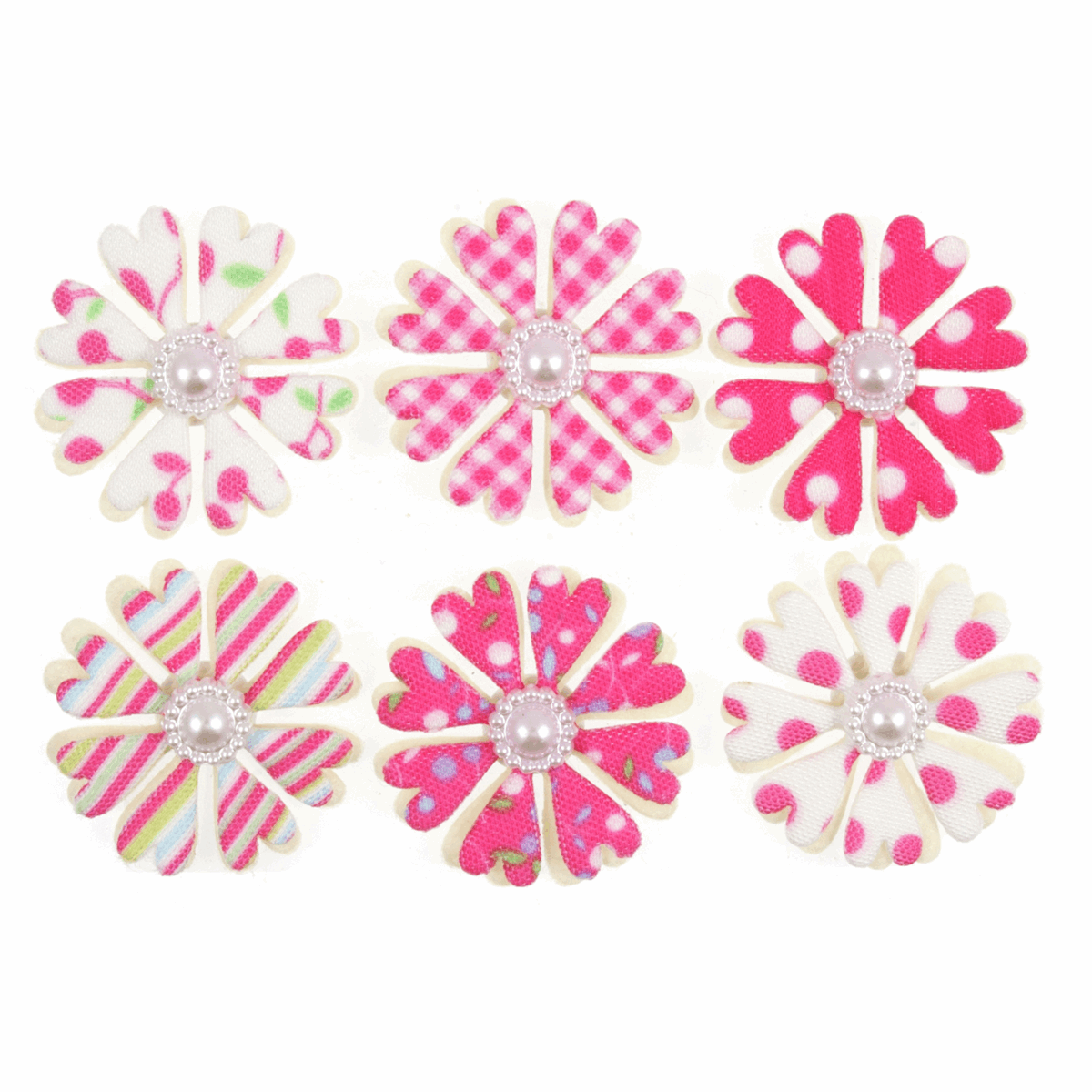 Trimits Craft Embellishments - Pink Flower Heads with Pearls (Pack of 6)