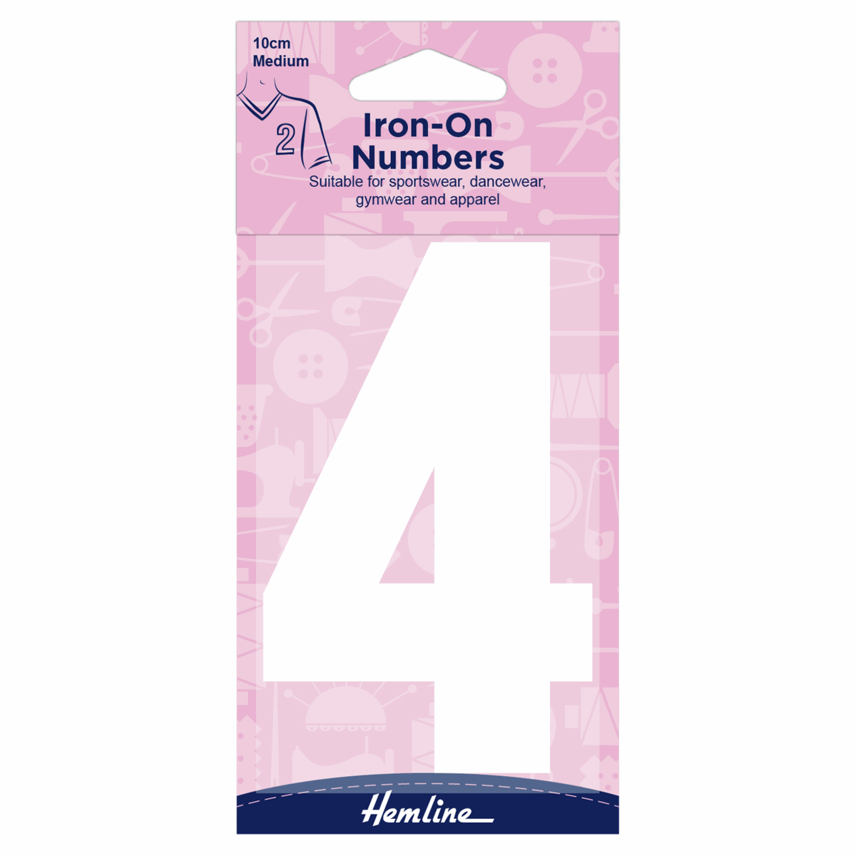 Hemline White Iron-On Number 4 - 10cm (Medium)