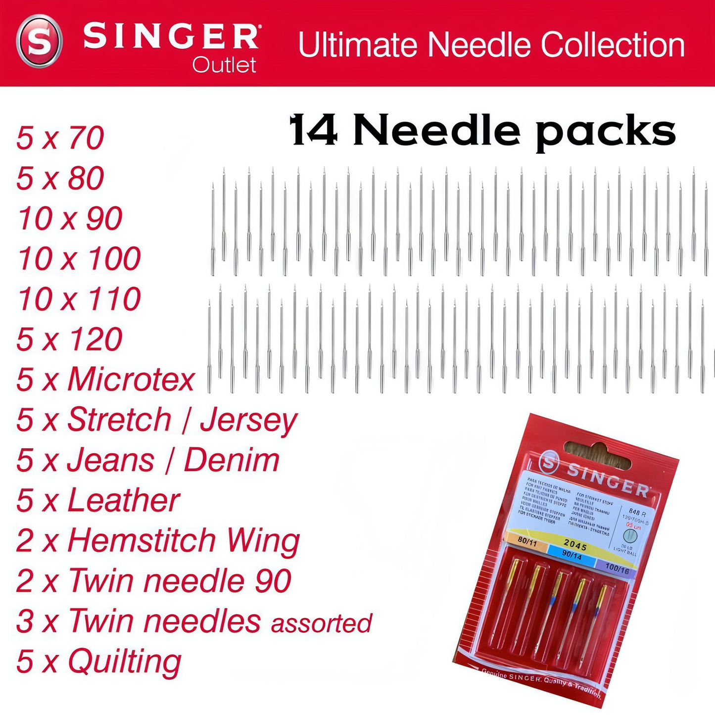 Ultimate Needle Collection by Singer Studio -14 packs of Sewing Machine Needles (77 needles) - save over 50%